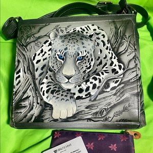 Anuschka hand painted leopard crossbody bag